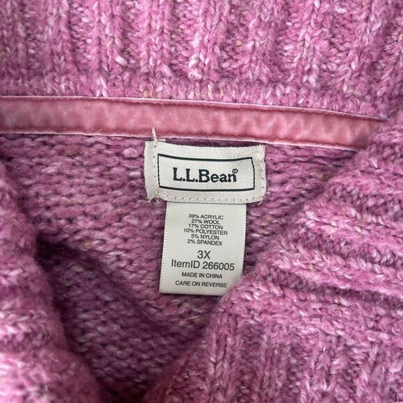 LL Bean Fisherman Cardigan Womens 3X Chunky Cable Knit Pink Wool Blend Cozy - Picture 2 of 8